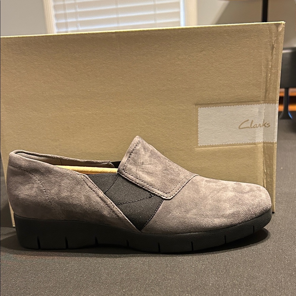 Clarks Gray Suede Loafers